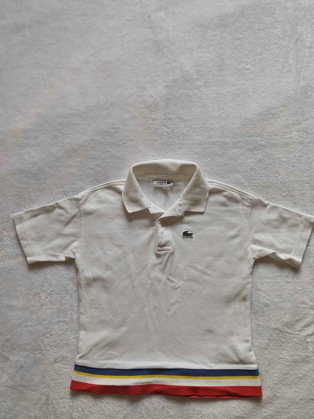 Lacoste Kids Cream Polo with Multicolor Hem Stripe